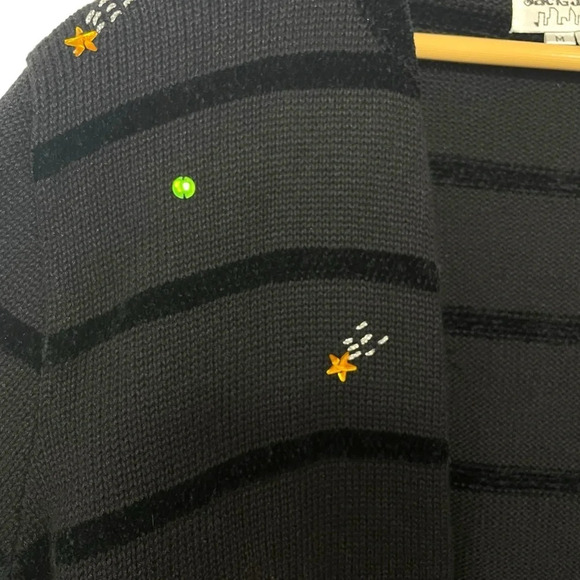 VINTAGE 90s Jack B Quick Ugly Bedazzled Christmas Cardigan Sweater Black Size M - Picture 5 of 14